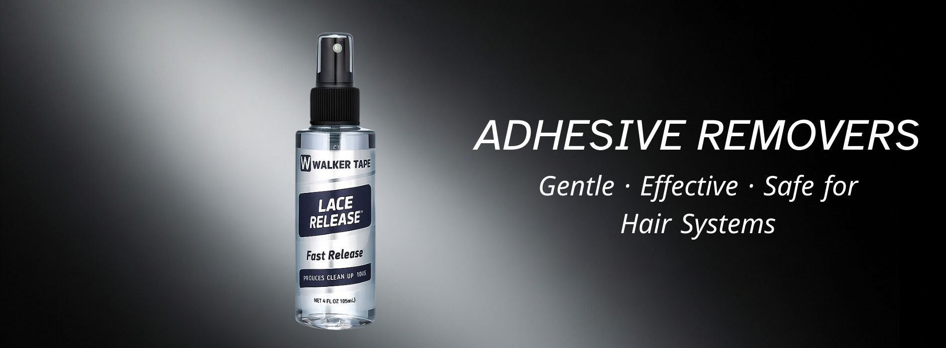 Bottle of Lace Release adhesive remover for men’s hair systems — gentle, effective, and safe formula for removing wig adhesives by Hair Systems Direct.