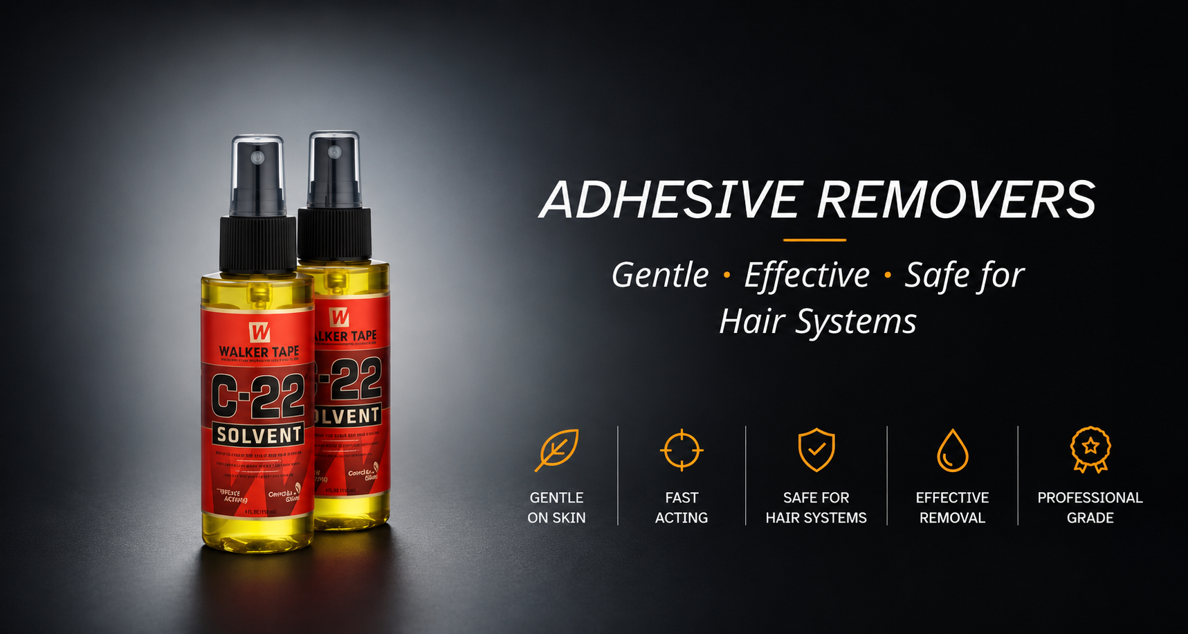 Bottle of Lace Release adhesive remover for men’s hair systems — gentle, effective, and safe formula for removing wig adhesives by Hair Systems Direct.