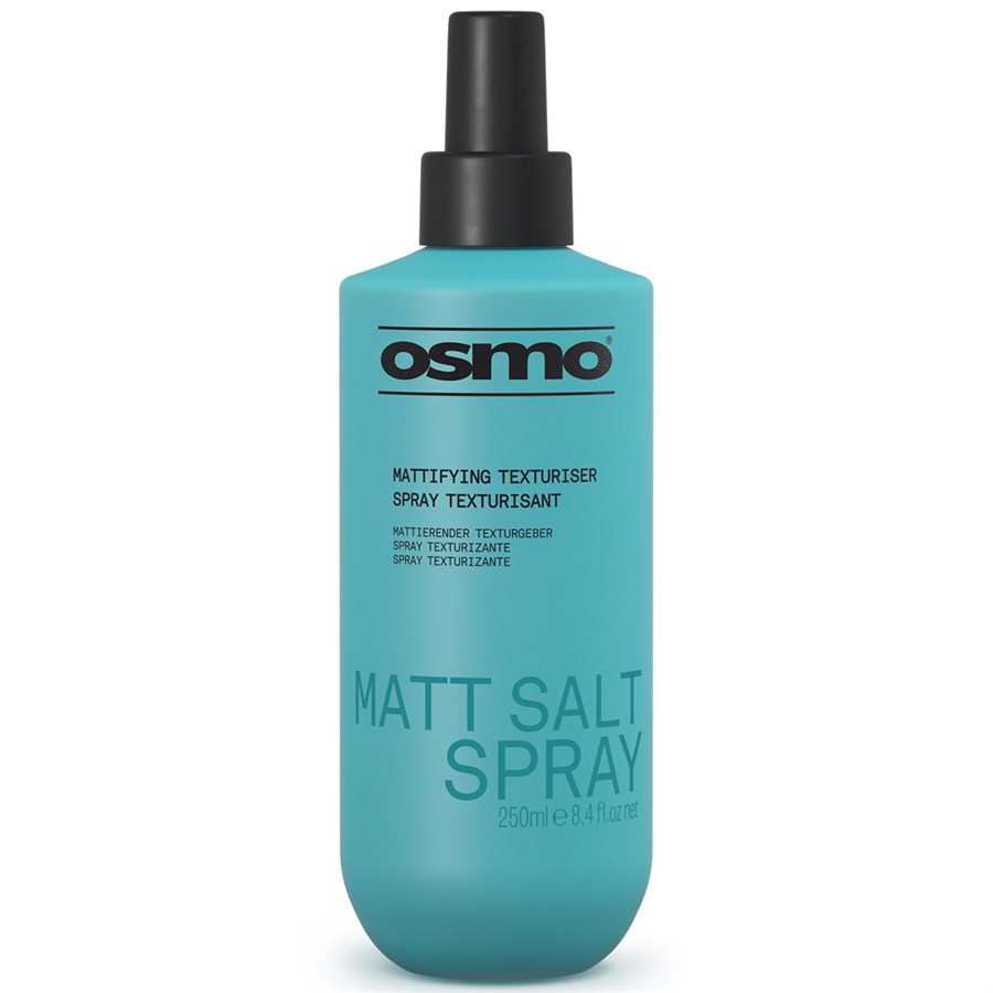 Blue bottle of Osmo Matt Salt Spray on a white background