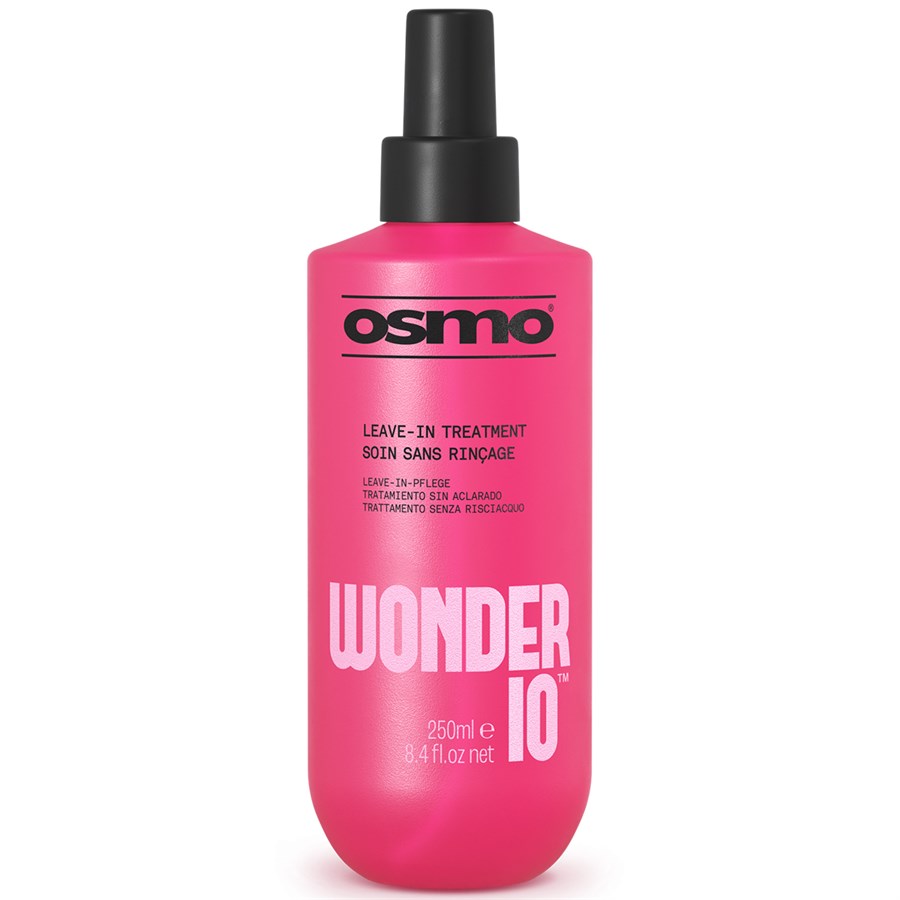 Pink bottle of Osmo Wonder 10 leave-in treatment on a white background