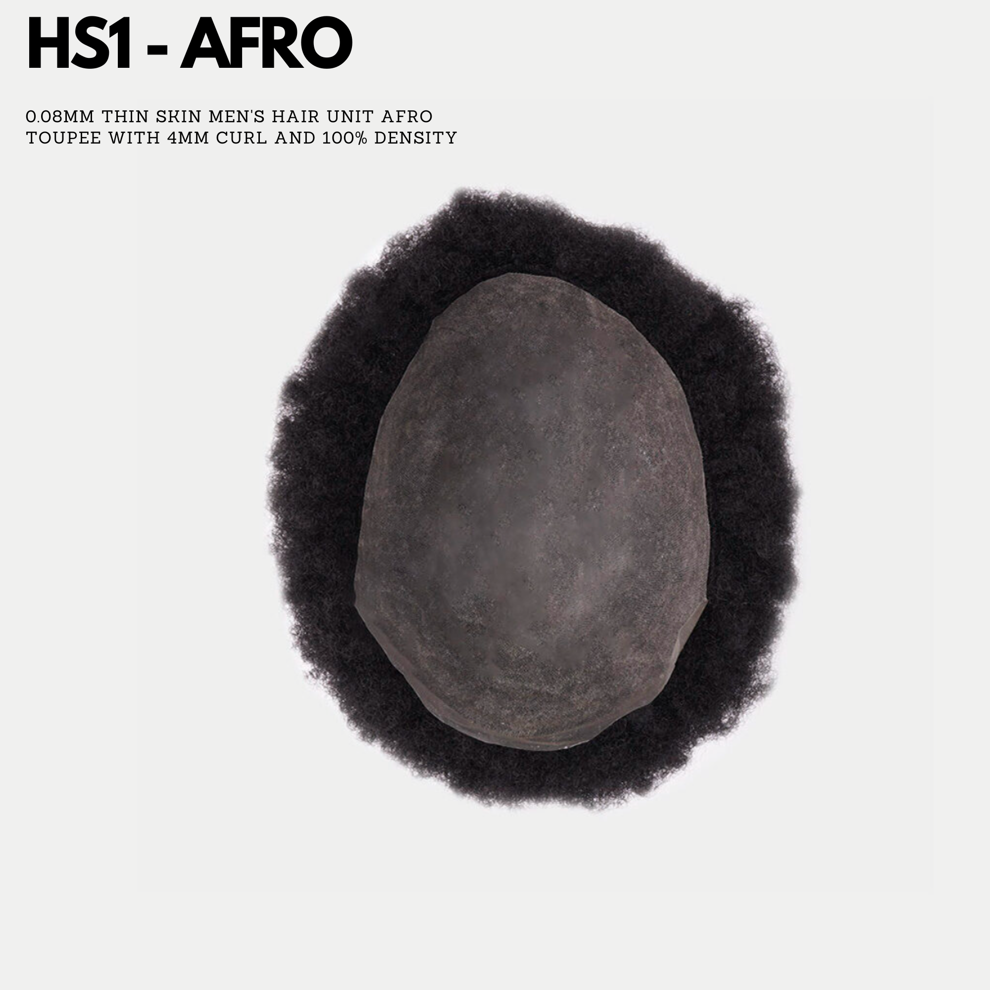 Men's hair unit with Afro style on a light gray background  for mens hair systems and mens hairpieces, mens toupee and mens wigs