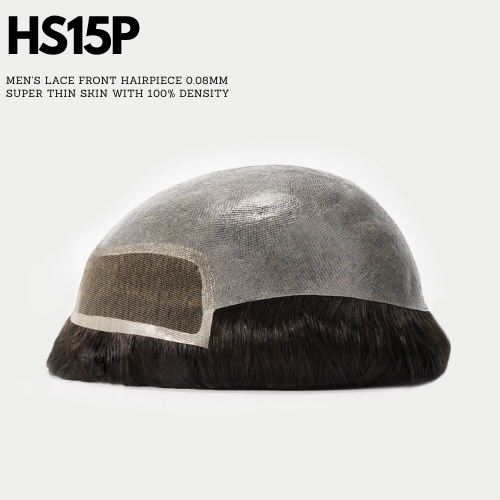 Men's lace front hairpiece with super thin skin and 100% density on a white background.  for mens hair systems and mens hairpieces, mens toupee and mens wigs