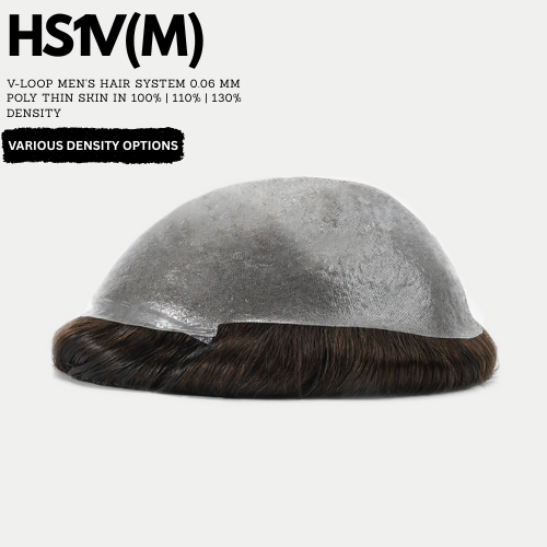 Men's hair system with black and gray color options on a white background  for mens hair systems and mens hairpieces, mens toupee and mens wigs