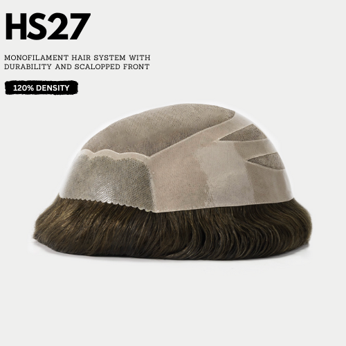 Hair system with scalloped front and 120% density on a white background  for mens hair systems and mens hairpieces, mens toupee and mens wigs
