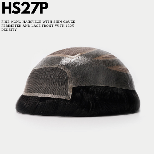 HS27P : Fine Mono Hairpiece With Skin Gauze Perimeter and Lace Front (120% Density)