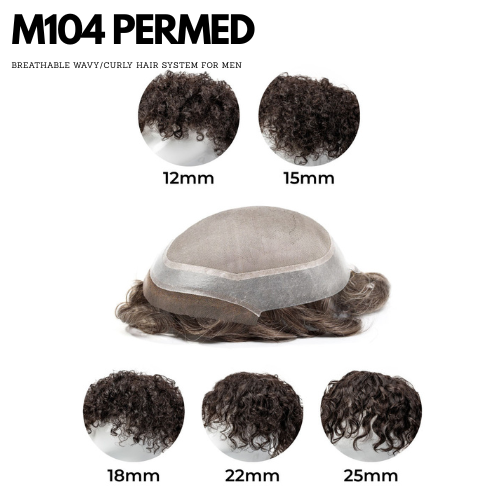 M104 Permed:  Permed Wavy Curly Hair System for Men