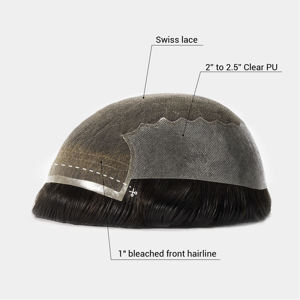 N6: Swiss Lace Men's Hair System With PU Sides and Back (90% - 120% Densities)