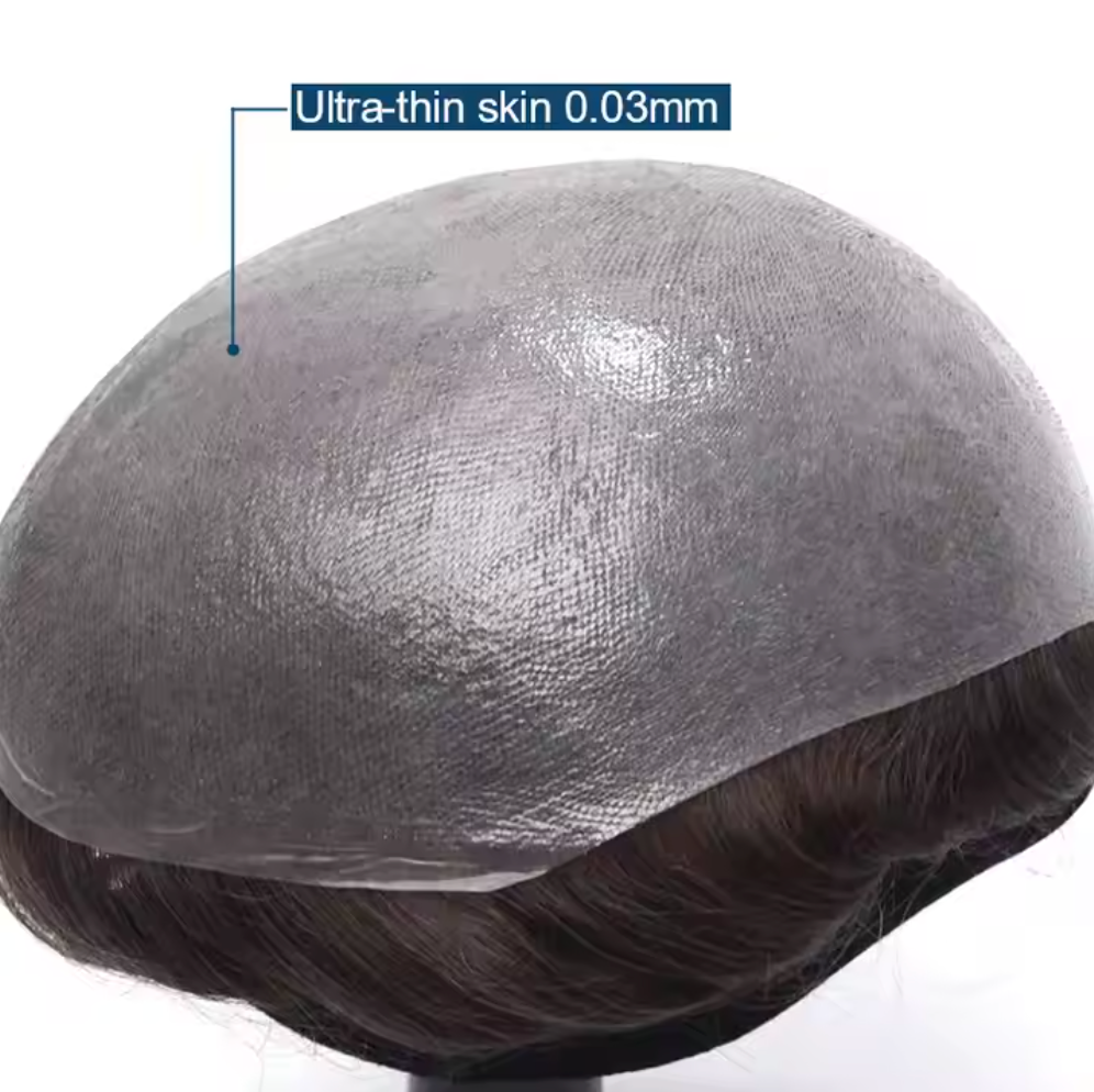 HS25V : 0.03mm Ultra Thin Skin Men's Hair Systems With V-looped Human Hair