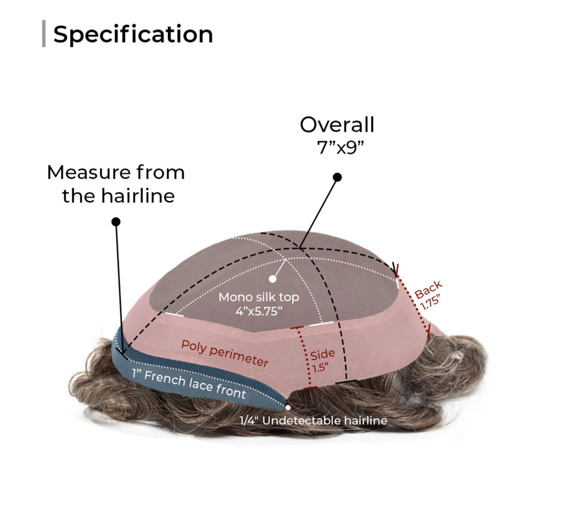 M104 Mono Silk Top Men’s Toupee with Skin Perimeter and French Lace Front - 110-120% Density/ 7x9"