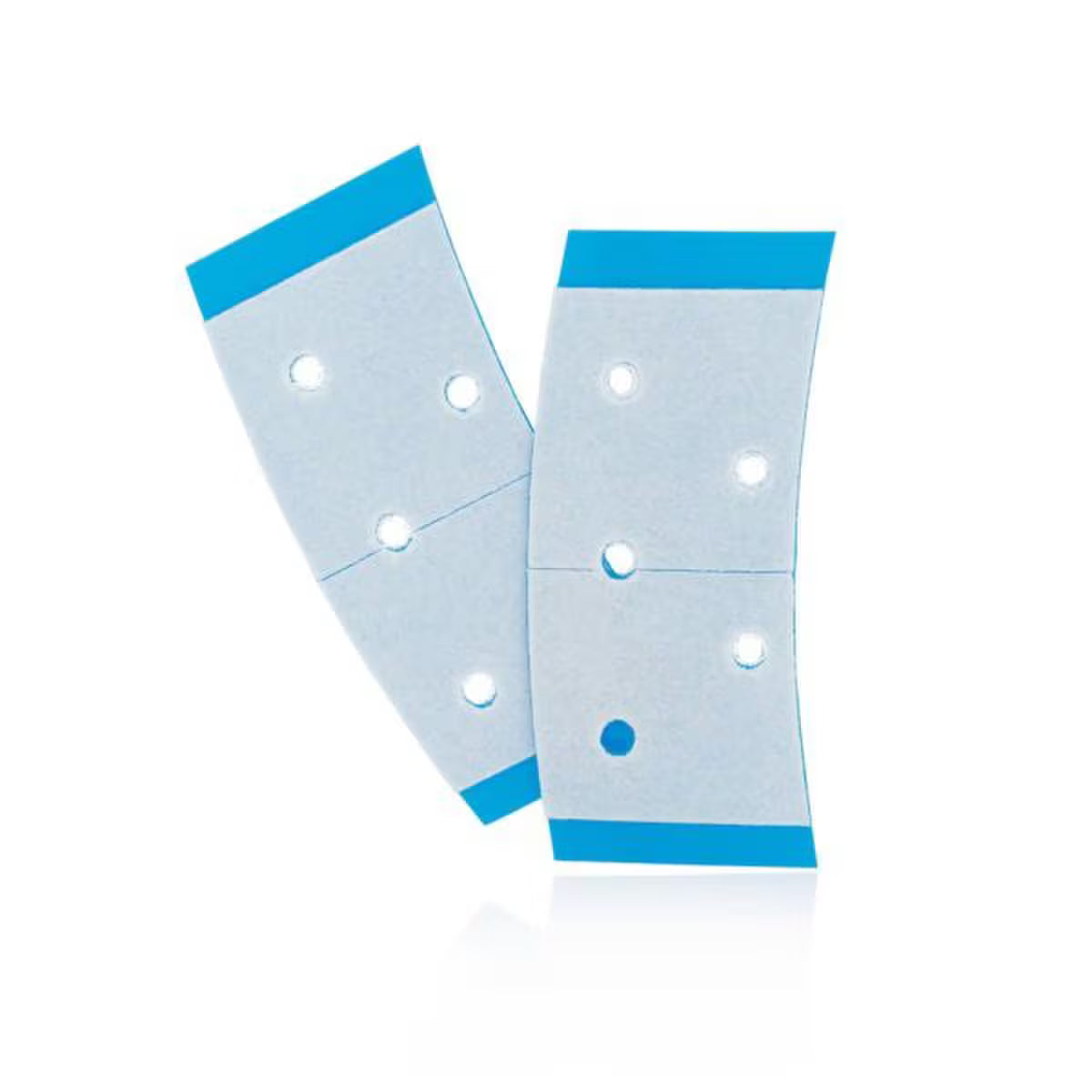 Pair of blue and white medical patches on a white background. Mens blue tape mini  for mens hair systems and mens hairpieces, mens toupee and mens wigs