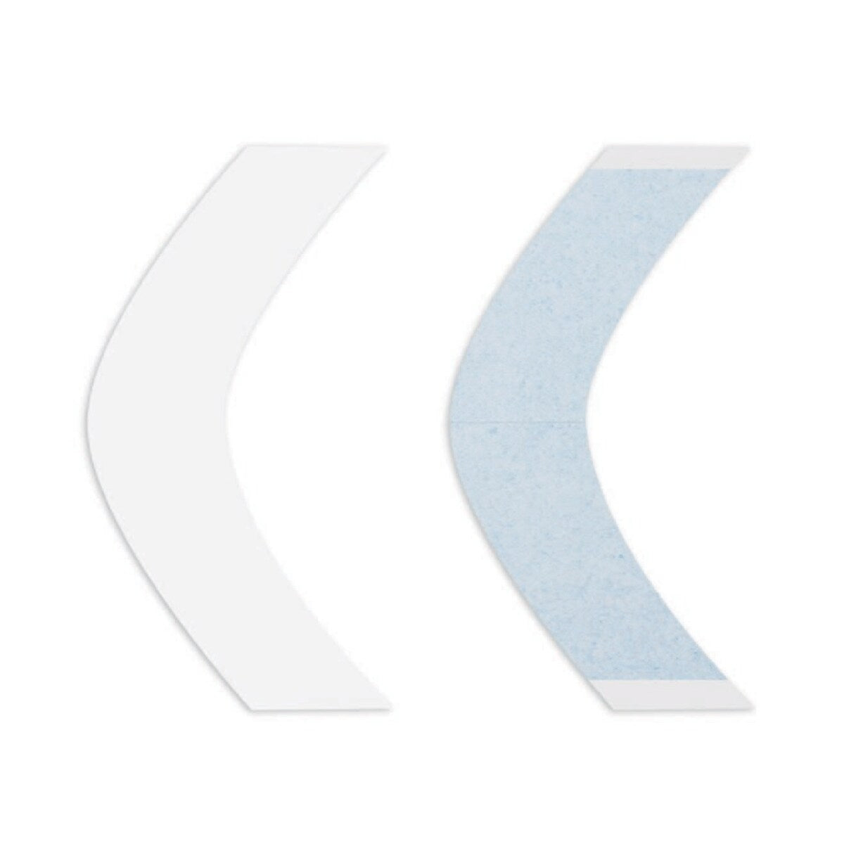 Two curved fabric panels, one white and one light blue, on a white background.