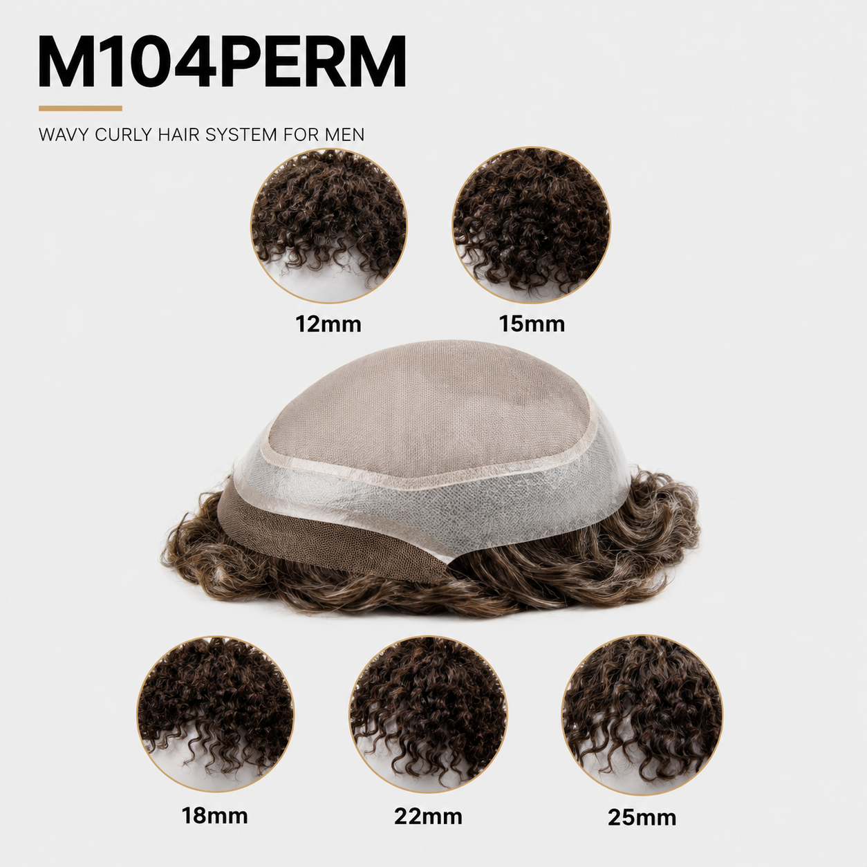 M104 Permed:  Permed Wavy Curly Hair System for Men